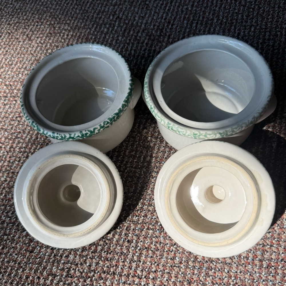 green heart ceramic spongeware lidded soup crocks - Picture 3 of 5